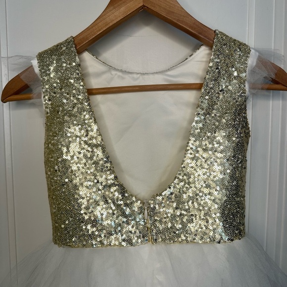 Gold sequin top, tulle gown flower girl dress - Picture 3 of 11